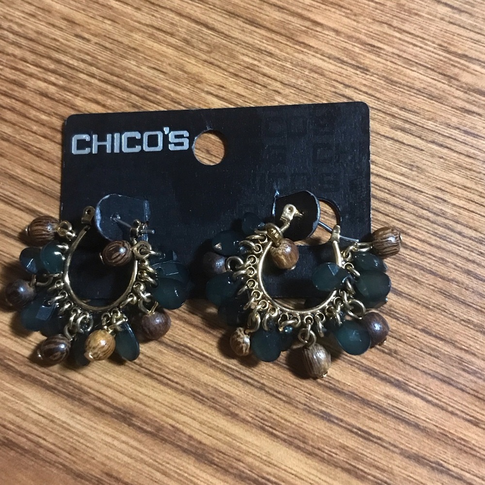 New Chico's Green and Brown Beaded Earrings
